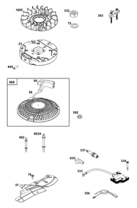 Flywheel, Ignition, And Starter Group Diagram and Parts List for 100802-0148-H5 100000 - 19Z999 Briggs and Stratton Engine